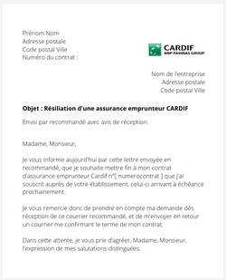 Résiliation d'une assurance emprunteur Cardif