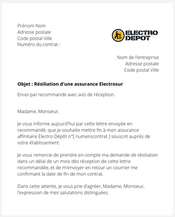 Résiliation d'une assurance affinitaire Electro Dépôt