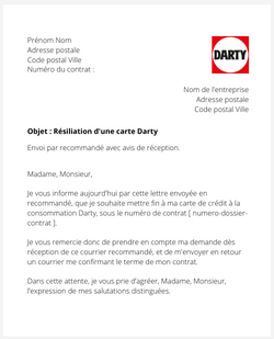 La lettre de résiliation d'un contrat de crédit Darty