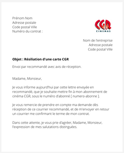 Résilier une carte de cinéma CGR