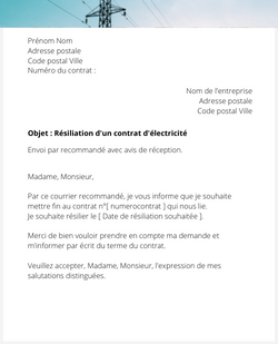 La lettre de résiliation d'un contrat d'électricité