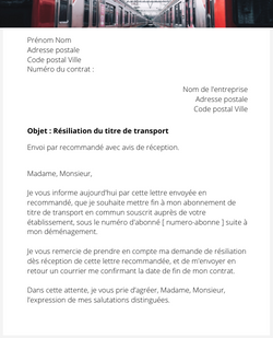 La lettre de résiliation d'un abonnement de transport