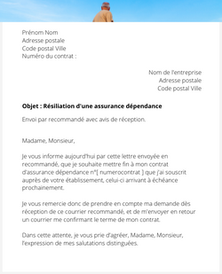 La lettre de résiliation d'une assurance dépendance