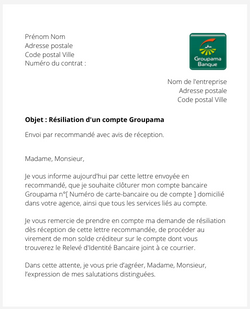 La lettre de résiliation et clôture de compte Groupama Banque