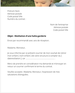 La lettre de résiliation d'un contrat en halte garderie