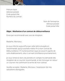 La lettre de résiliation d'un contrat de télésurveillance