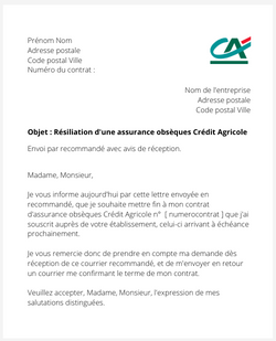 Résilier une assurance obsèques Crédit Agricole