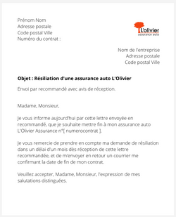 Résiliation d'une assurance auto L'Olivier