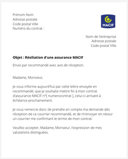 Résiliation d'une assurance MACIF