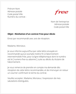 Résiliation d'un contrat Free pour décès