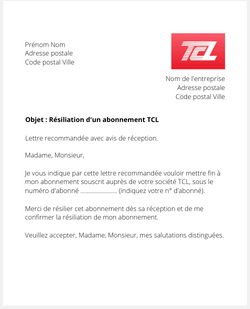 Lettre de résiliation pour une carte TCL