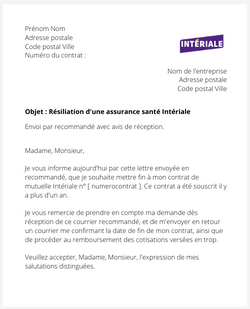 la lettre pour resilier une assurance sante interiale