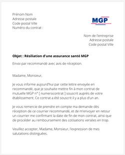 Résiliation d'une mutuelle MGP