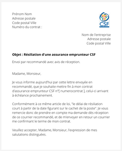 Résiliation d'une assurance emprunteur CSF