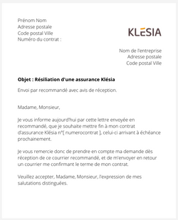 Résiliation d'une assurance Klésia