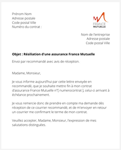 Résiliation d'une assurance France Mutuelle