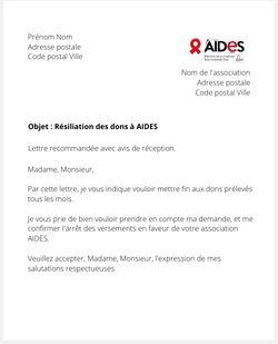 Lettre de résiliation AIDES