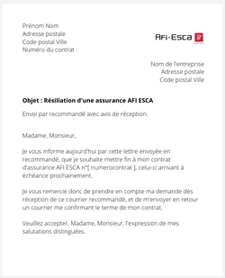 Résiliation d'une assurance AFI ESCA