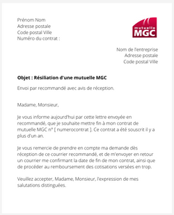 Résiliation d'une mutuelle MGC