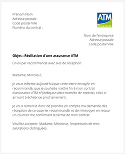 la lettre pour resilier une assurance atm