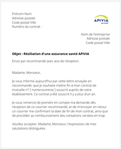 Résiliation d'une mutuelle APIVIA