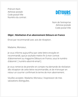Résiliation d'un abonnement à Détours en France