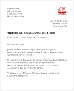 Résiliation d'un contrat auto Generali