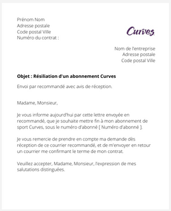 Résiliation d'un abonnement Curves