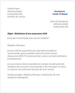 Résiliation d'une assurance ACM