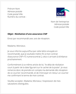 Résiliation d'une assurance CNP