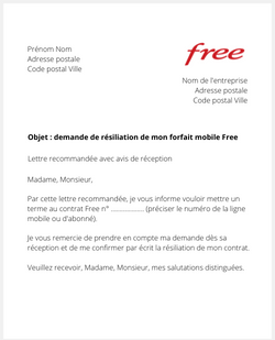 Lettre pour résilier un abonnement Free Mobile