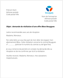 Lettre pour résilier Bbox Bouygues