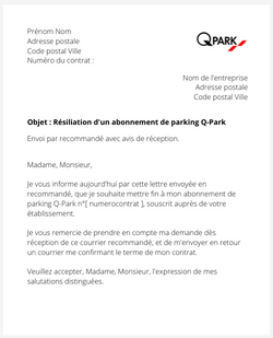 Résiliation d'un abonnement Q-Park