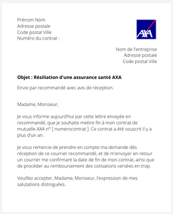 Résiliation d'une assurance santé AXA