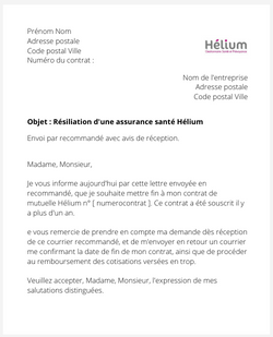 Résiliation d'une mutuelle Hélium