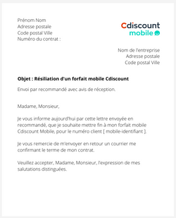 Résiliation d'un abonnement Cdiscount Mobile