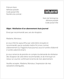 Résiliation d'un abonnement à L'Auto-Journal