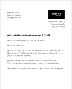 Lettre pour résilier une inscription EPISOD