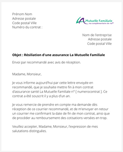 Résiliation d'une assurance santé La Mutuelle Familiale