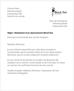 Résiliation d'un abonnement Block'Out