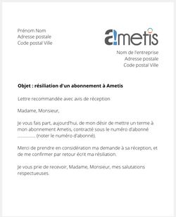 la lettre pour resilier un abonnement de transport ametis