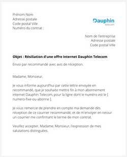 Résiliation d'un abonnement internet Dauphin Telecom
