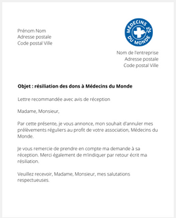 la lettre pour resilier un don automatique a medecins du monde