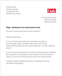 Résiliation d'un abonnement Gala