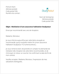 Résiliation d'une assurance logement StudyAssur