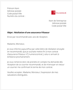 Résiliation d'un contrat Filiassur