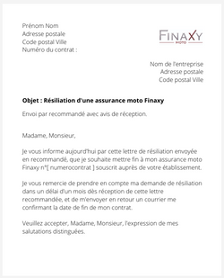 Résiliation d'un contrat moto Finaxy