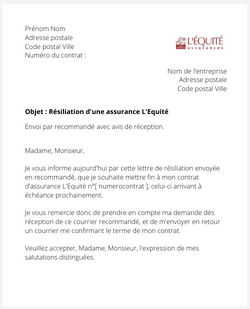 Résiliation d'un contrat L'Équité