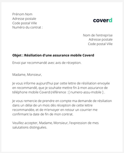 Résiliation d'une assurance mobile Coverd