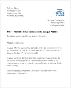 La lettre de résiliation d'une assurance La Banque Postale